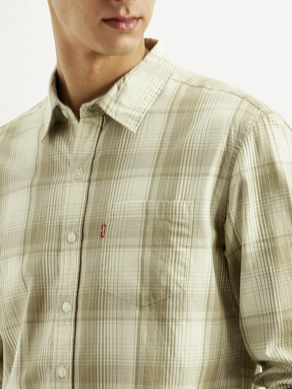 Image of LEVI'S Men Checkered Casual Beige Shirt