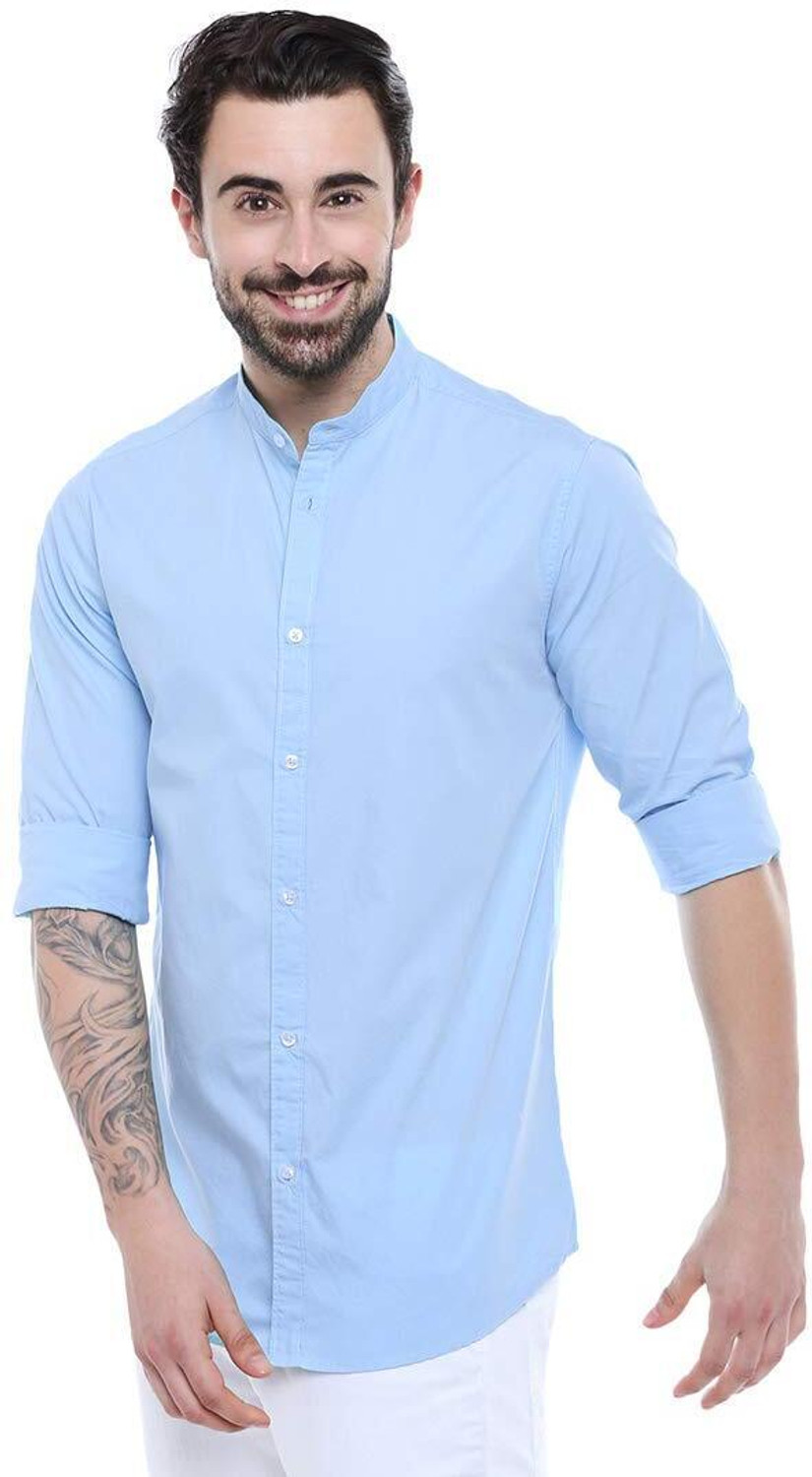 Image of METRONAUT Men Solid Casual Light Blue Shirt