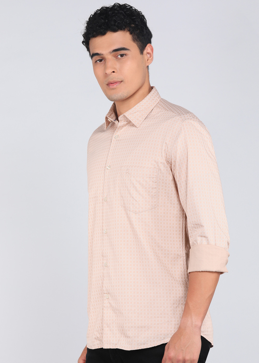 Image of PARX Men Printed Casual Beige Shirt