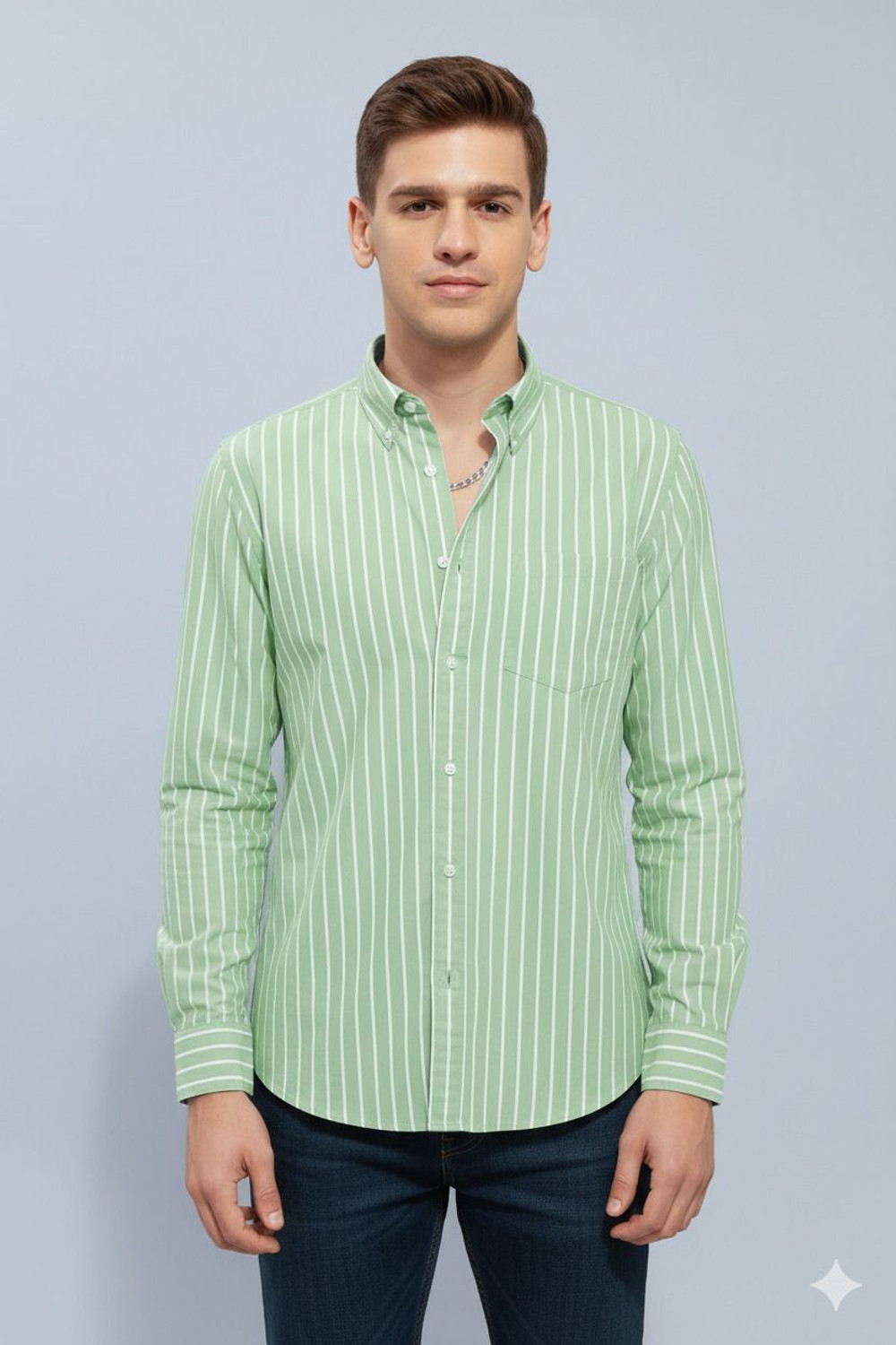 Image of HKV FASHION Men Striped Casual Green Shirt