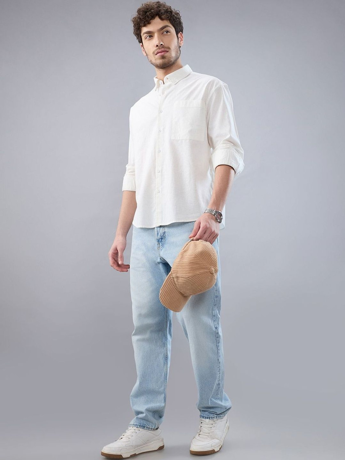 Image of HERE&NOW Men Solid Casual White Shirt