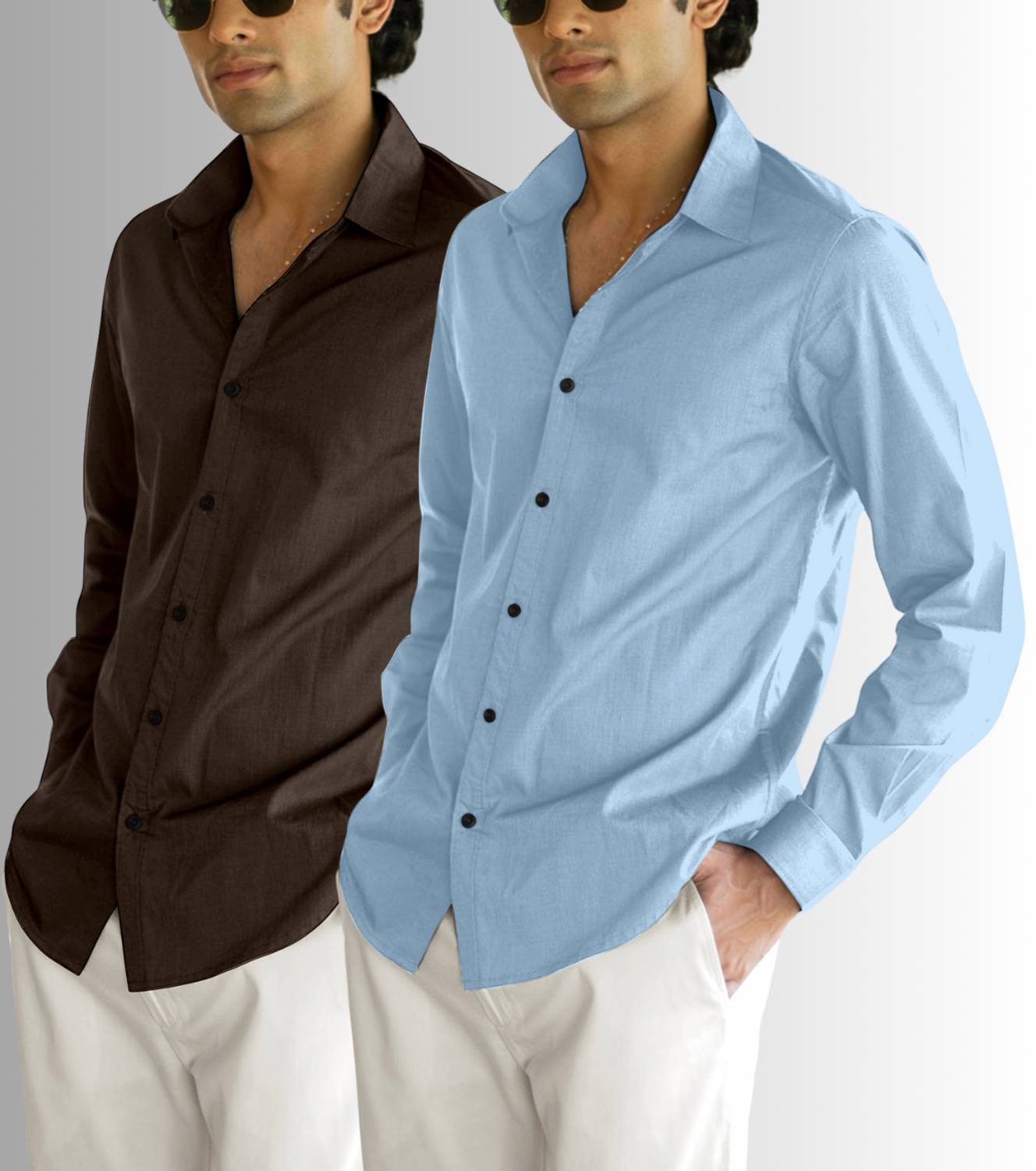 OXXOM Men Solid Casual Brown, Light Blue Shirt Pack of 2 - Image 1