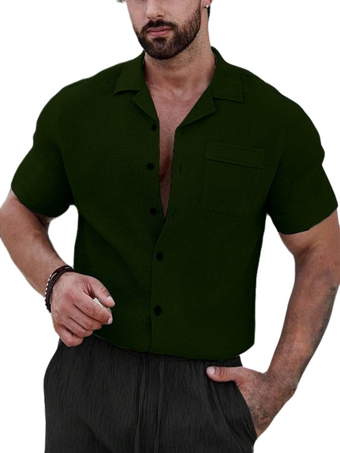 ALYNE Men Solid Casual Green Shirt