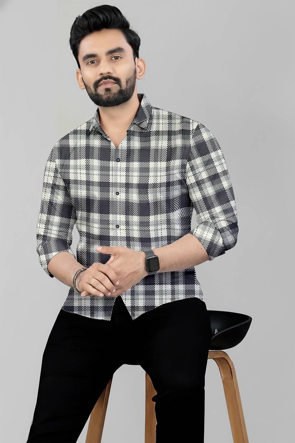 ANTILA FASHIONZONE Men Checkered, Printed Casual Grey, White Shirt
