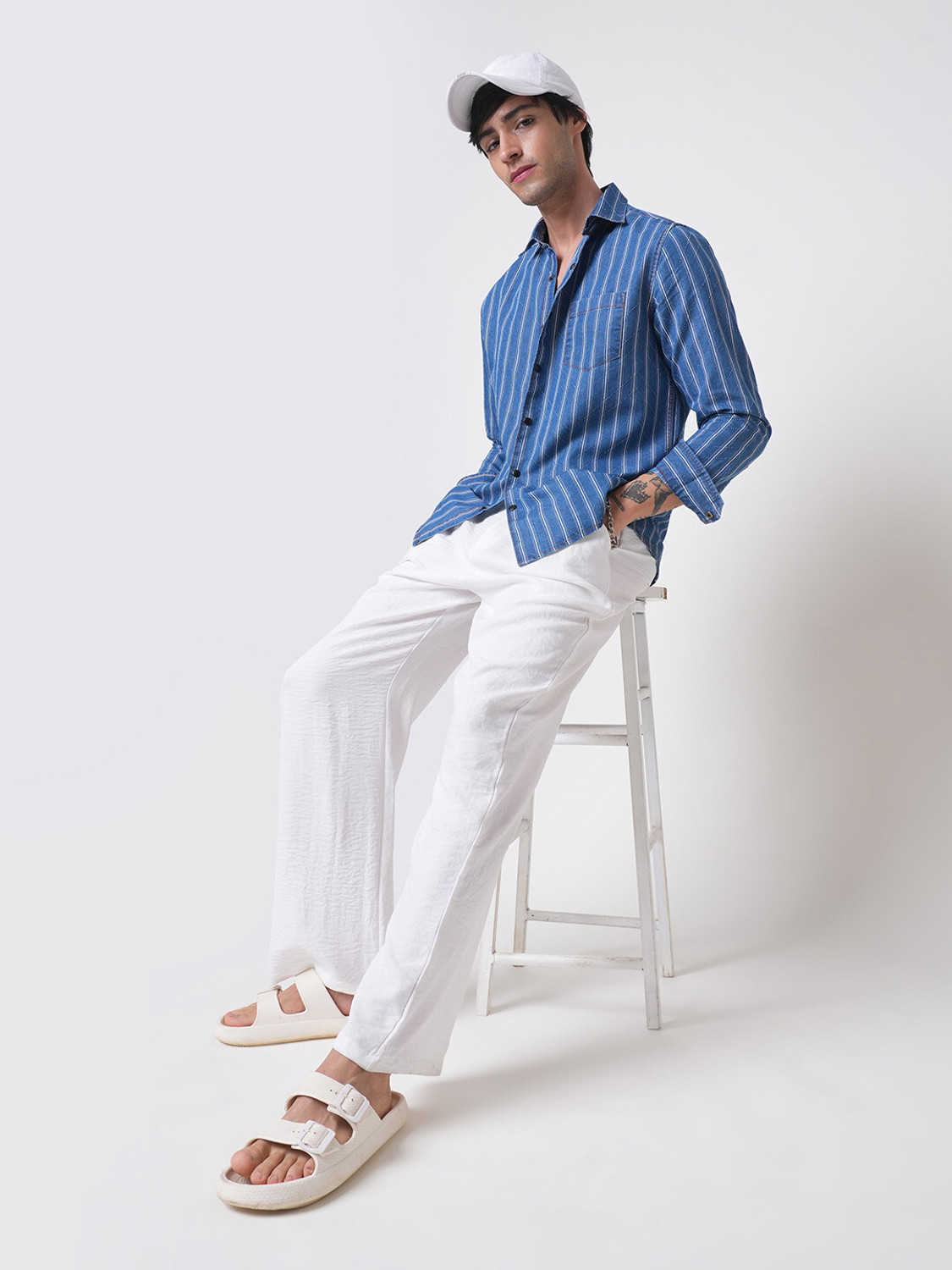 Image of VASTRADO Men Striped Casual Blue Shirt
