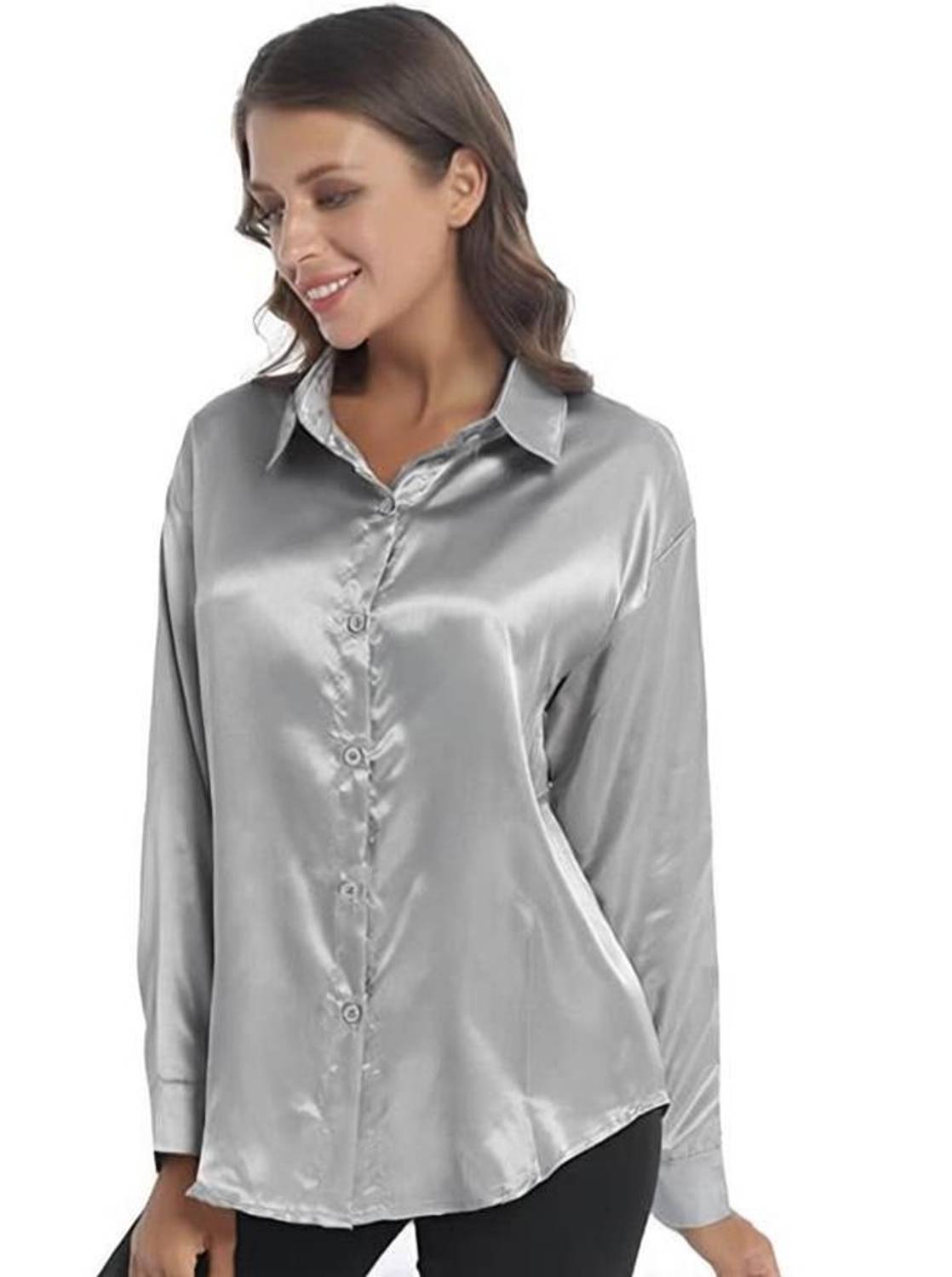 BOWRAIN Women Solid Casual Grey Shirt