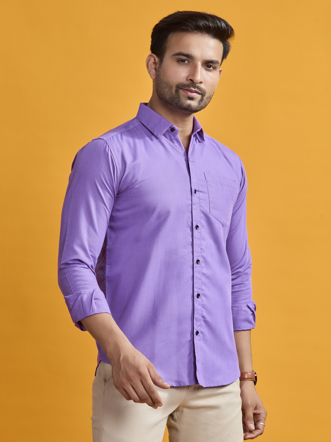 Image of STONEBERG Men Solid Formal Purple Shirt