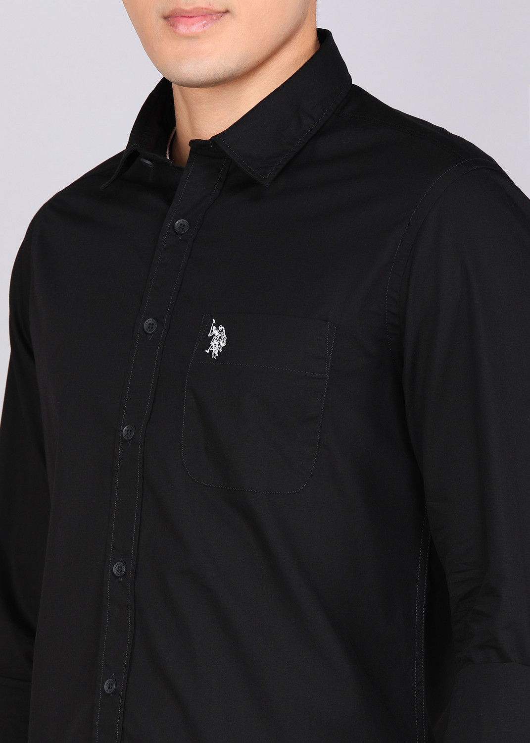 Image of U.S. POLO ASSN. Men Solid Casual Black Shirt
