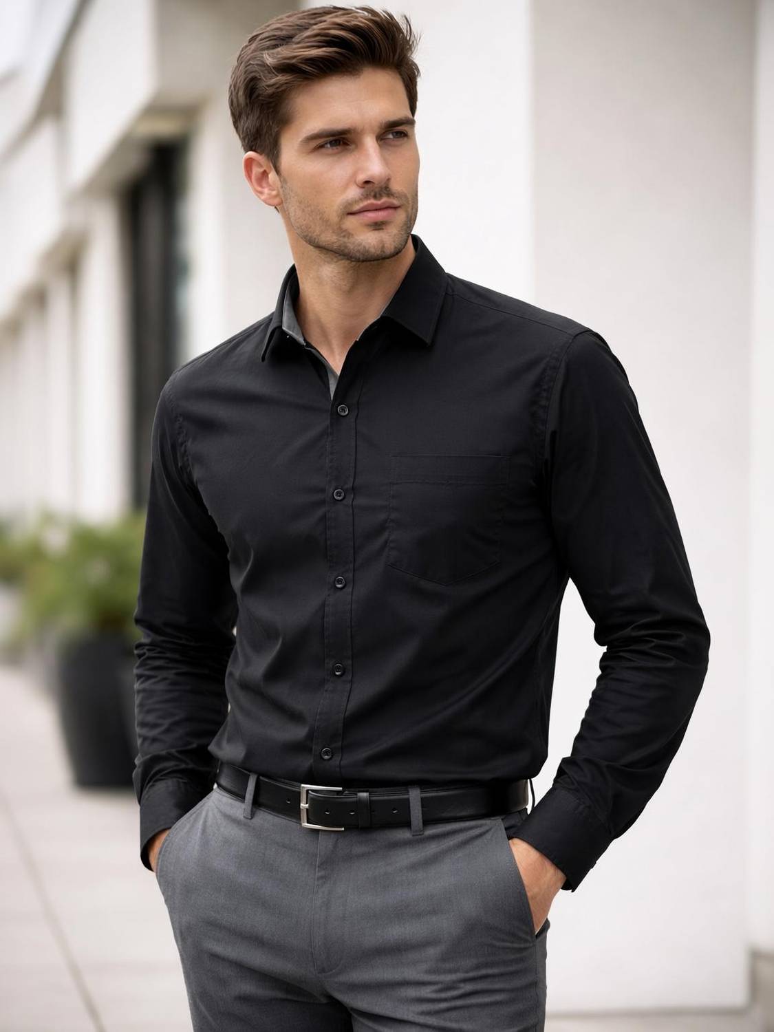 Aveer Men Solid Casual Black Shirt