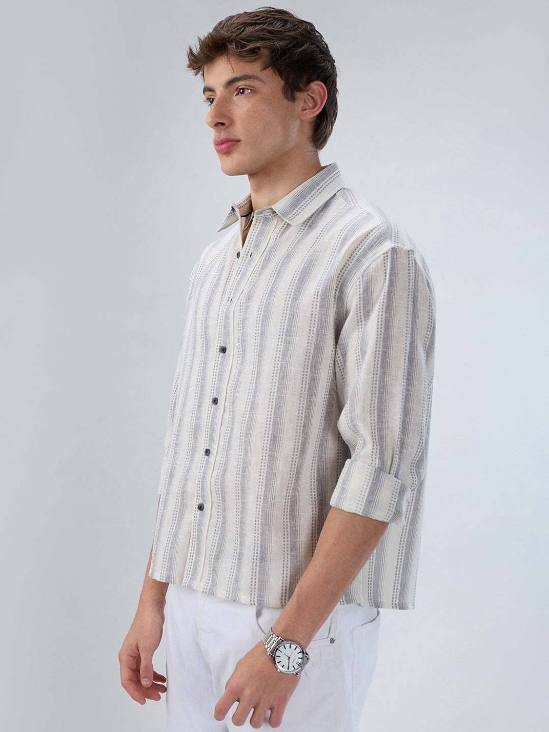 VASTRADO Men Grey Striped Casual Shirt - Image 5