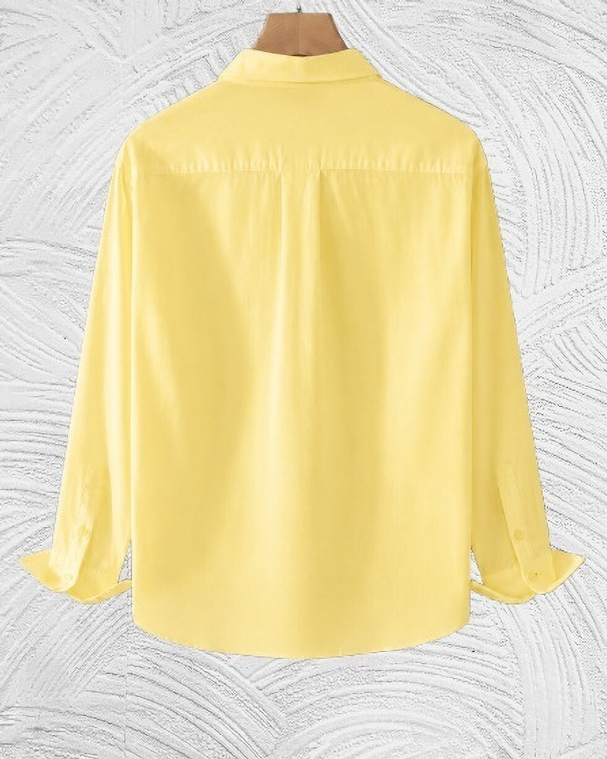 Image of GLOREN Men Solid Casual Yellow Shirt