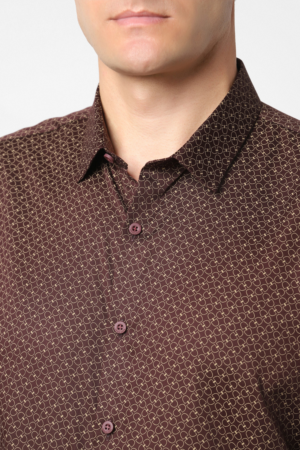 Image of VAN HEUSEN Men Printed Party Brown Shirt