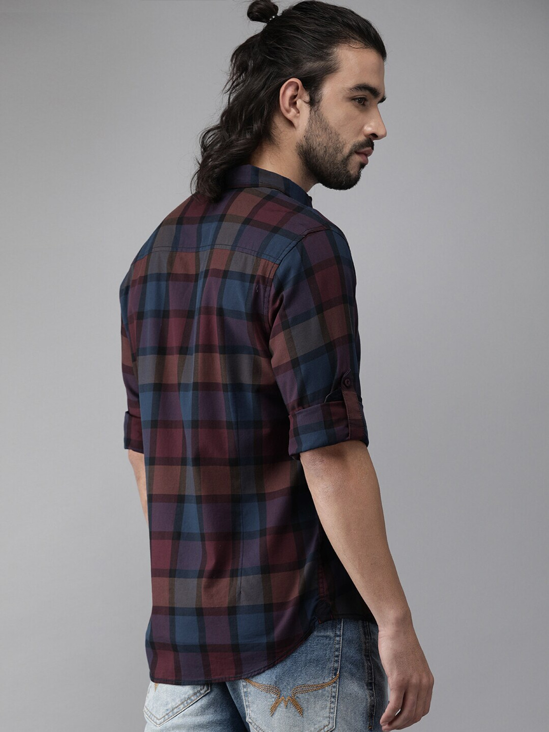 Image of Roadster Men Checkered Casual Maroon Shirt