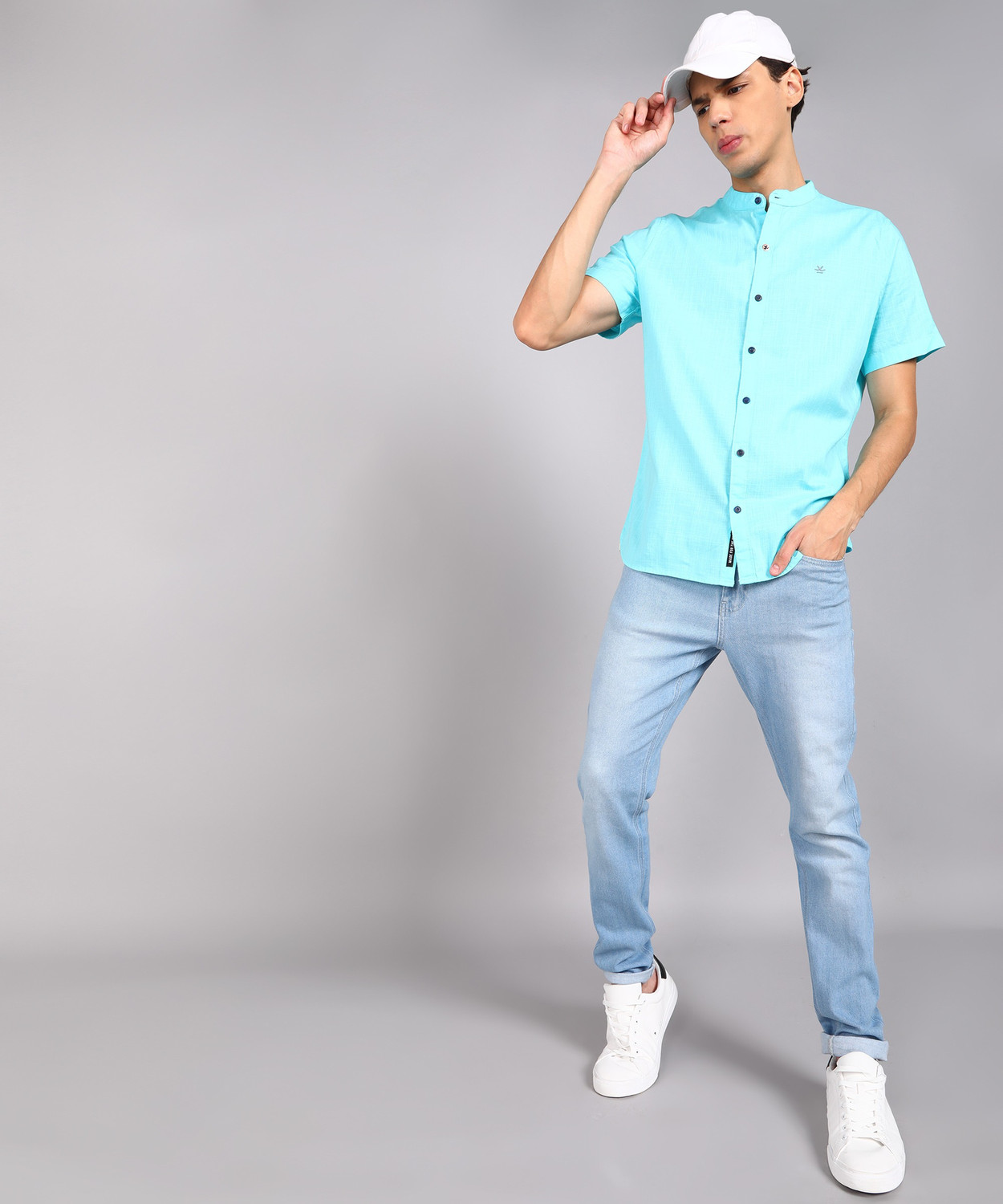 Image of WROGN Men Solid Casual Blue Shirt