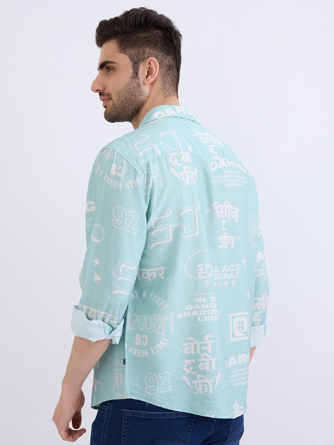 Image of Spykar Men Printed Casual Blue Shirt