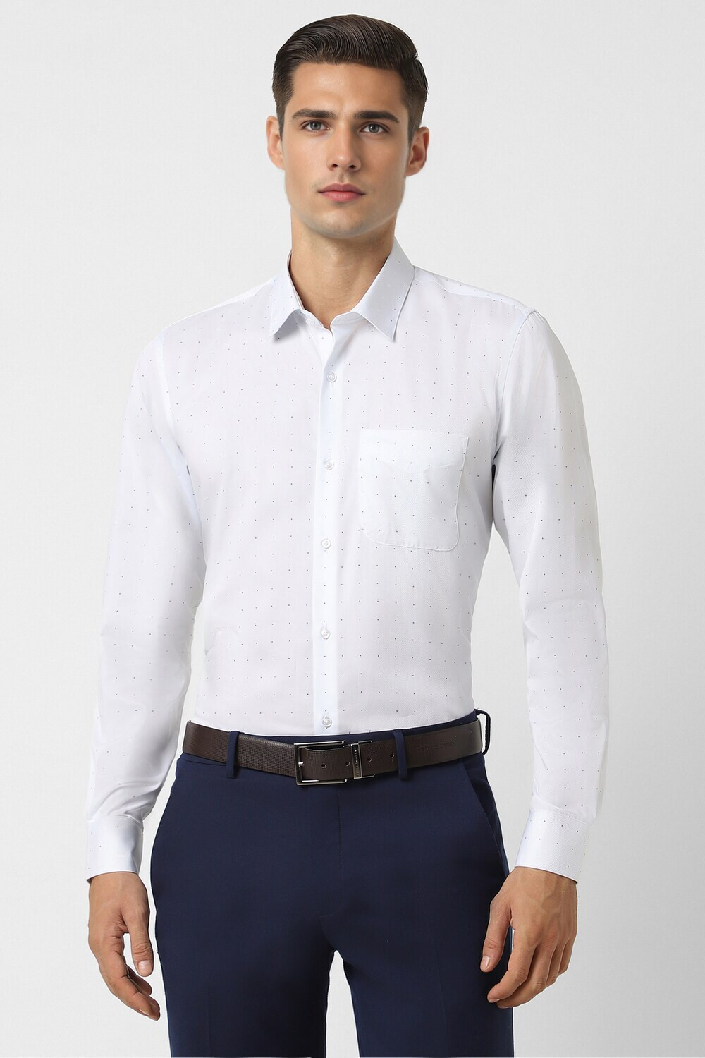 Image of PETER ENGLAND Men Printed Formal White Shirt