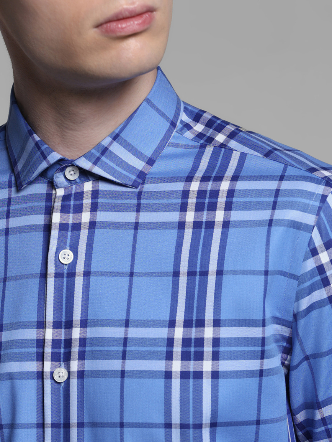 Image of JACK & JONES Men Checkered Casual Blue Shirt