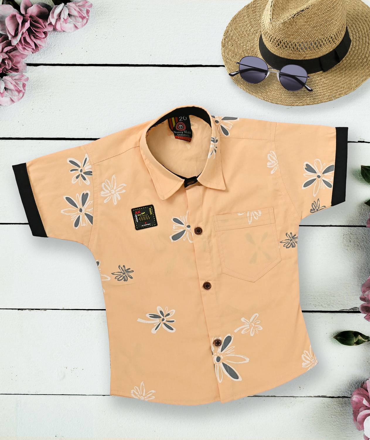 barkatdesigningplanet Boys Printed Casual Beige Shirt