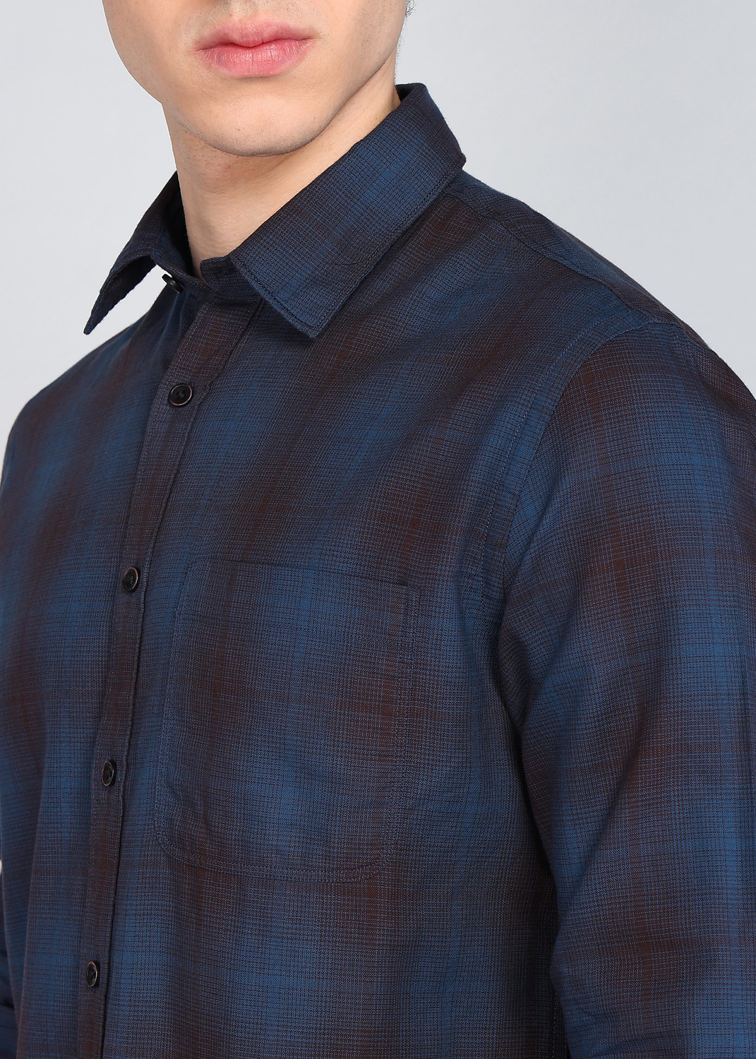 Image of FLYING MACHINE Men Checkered Casual Blue Shirt