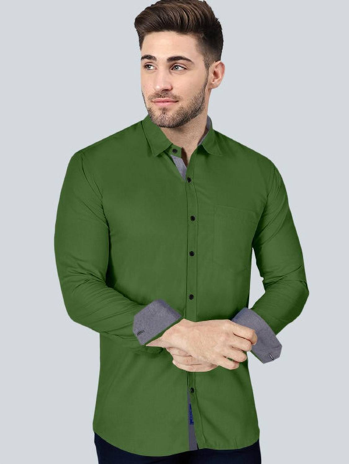 BroMiyO Men Solid Casual Green Shirt