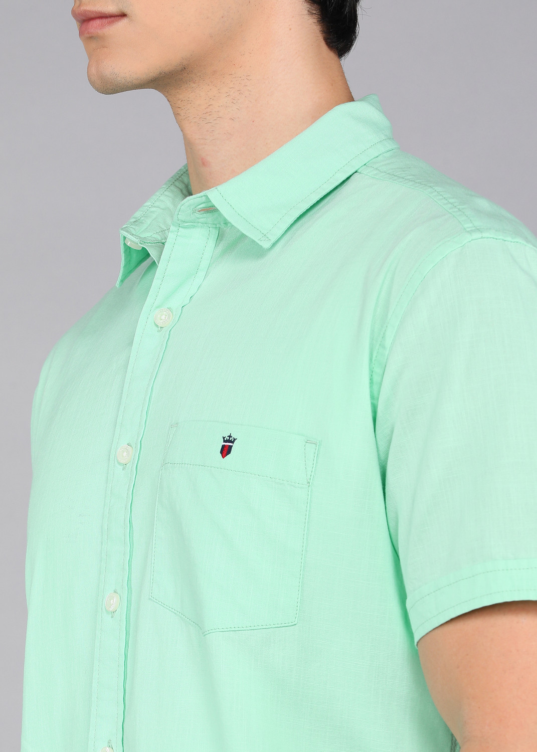 Image of Louis Philippe Jeans Men Solid Casual Light Green Shirt