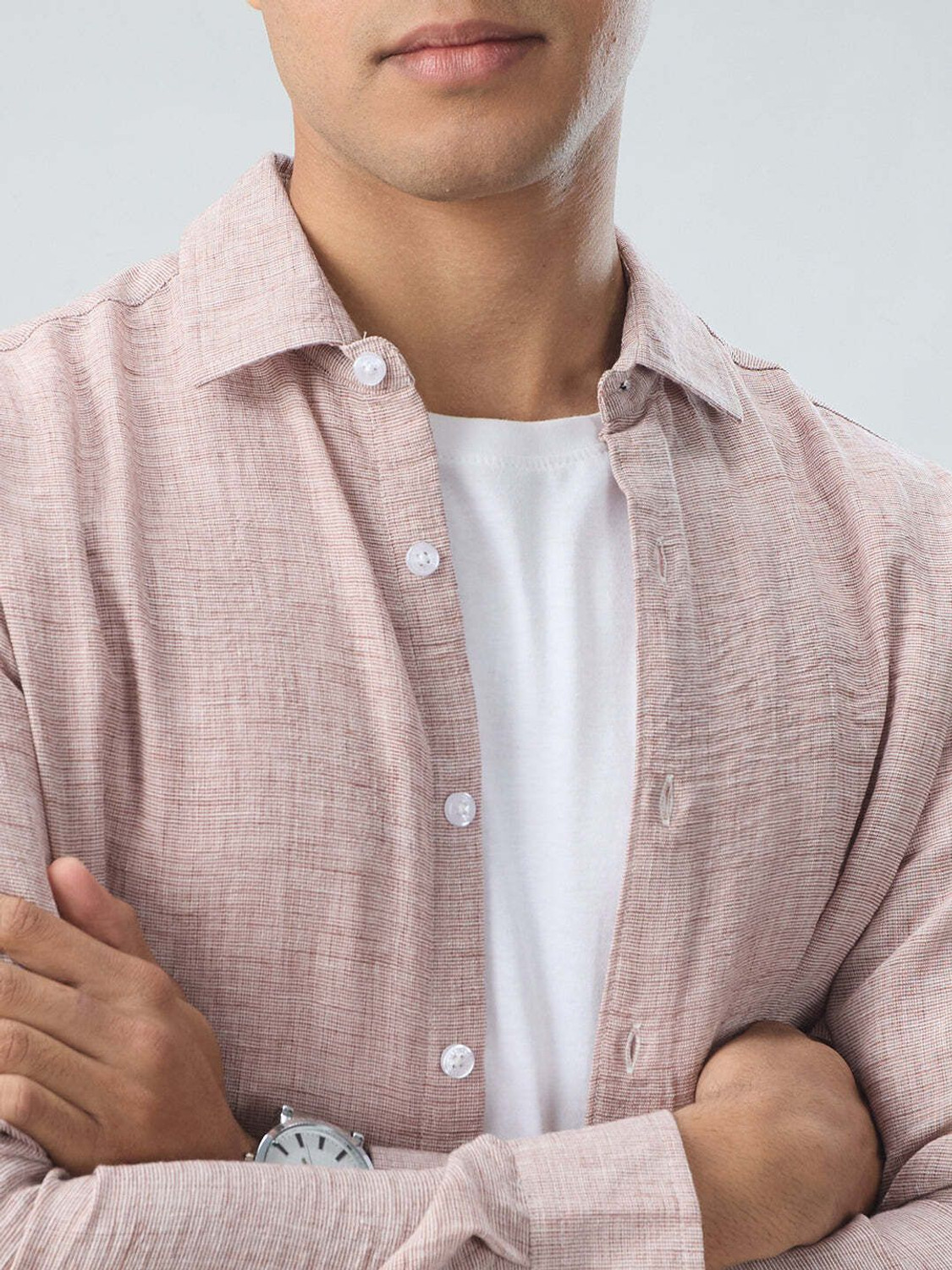 Image of VASTRADO Men Solid Casual Pink Shirt