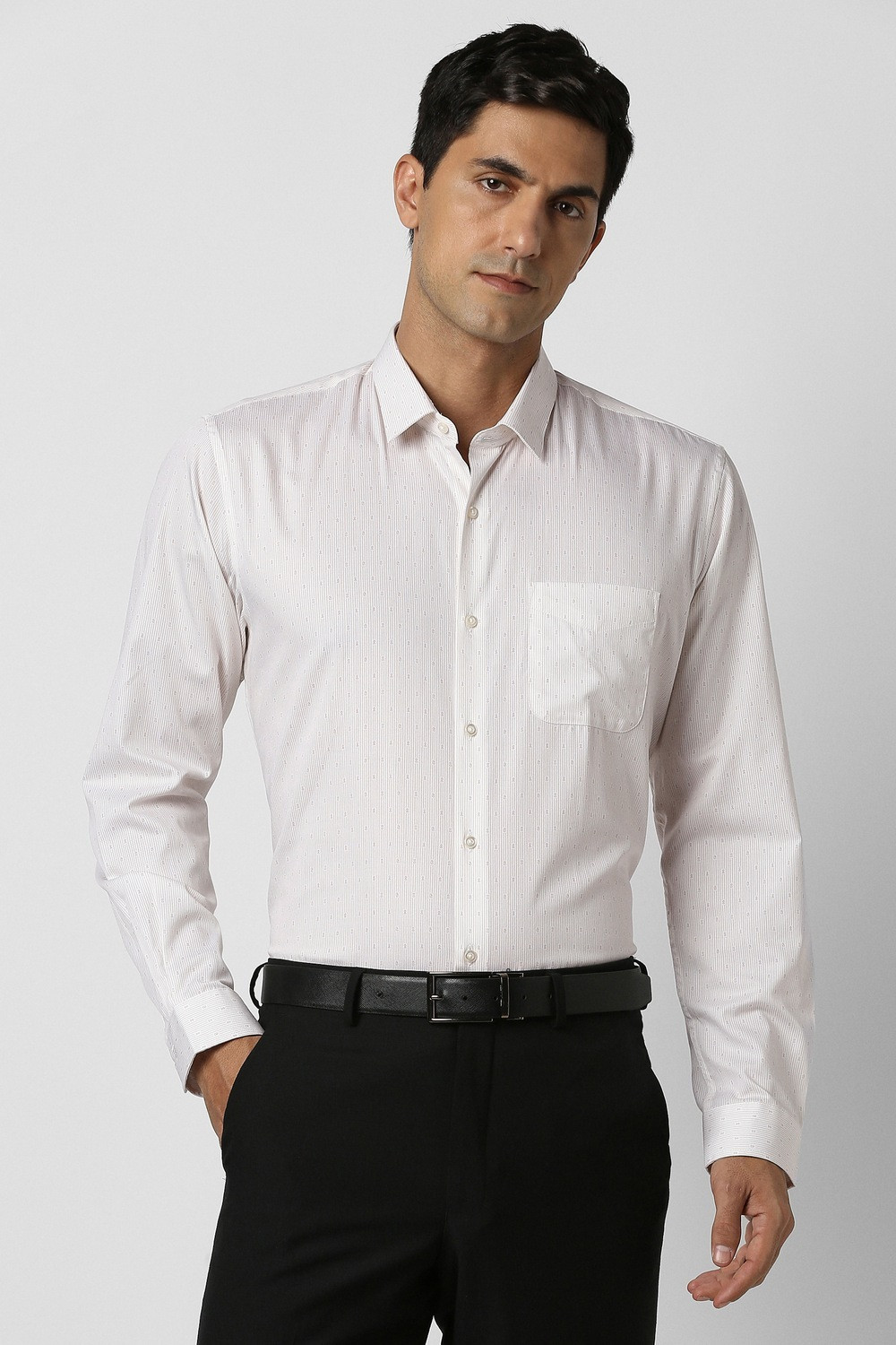 Image of PETER ENGLAND Men Striped Formal Cream Shirt