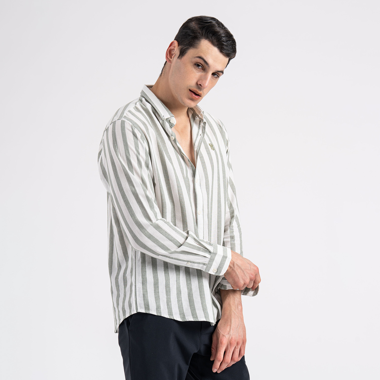 Image of RED TAPE Men Striped Casual Green Shirt