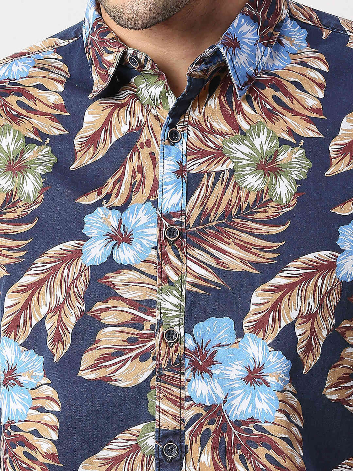 Image of Pepe Jeans Men Printed Casual Blue Shirt