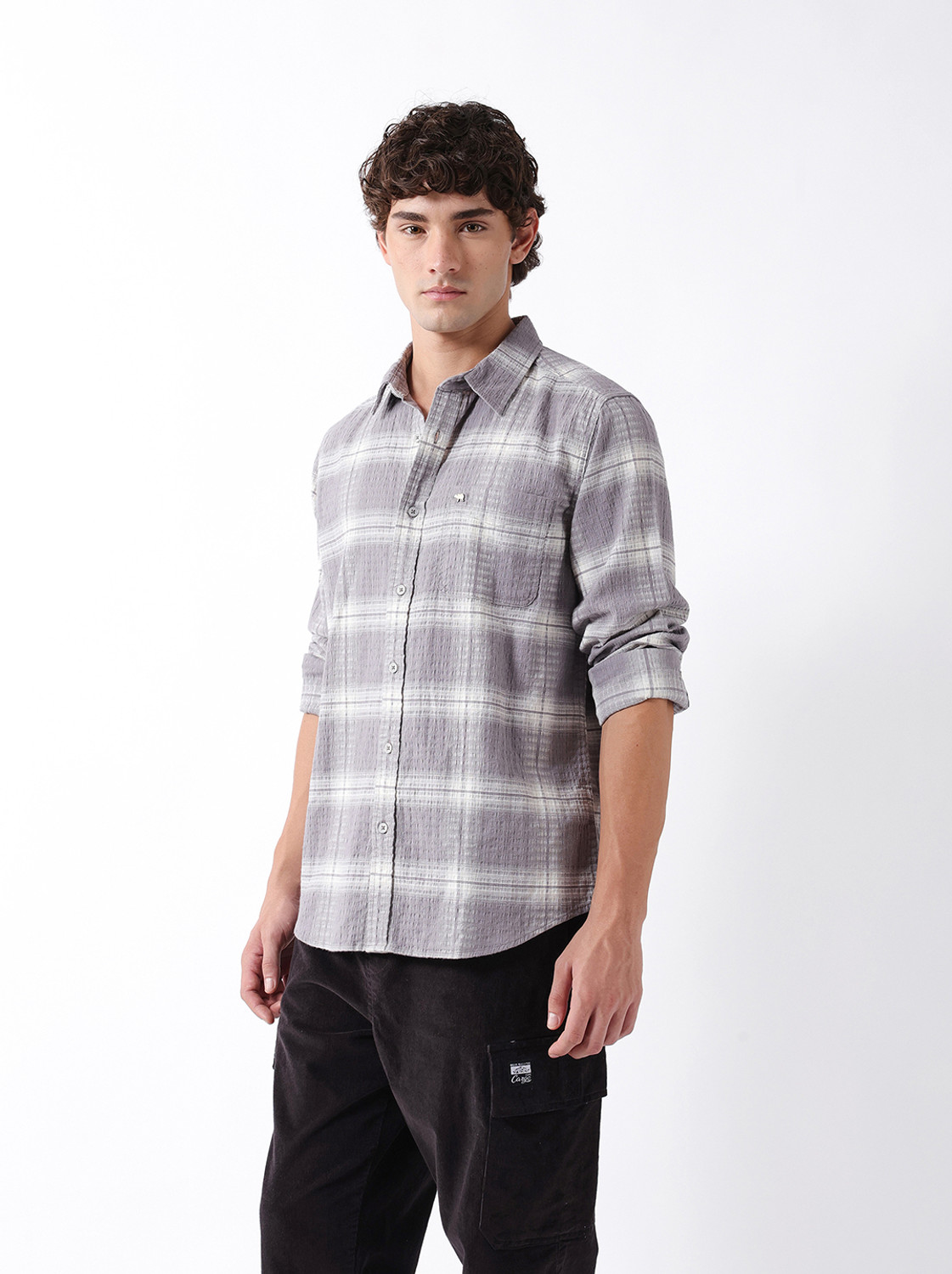 Image of THE BEAR HOUSE Men Checkered Casual Purple Shirt