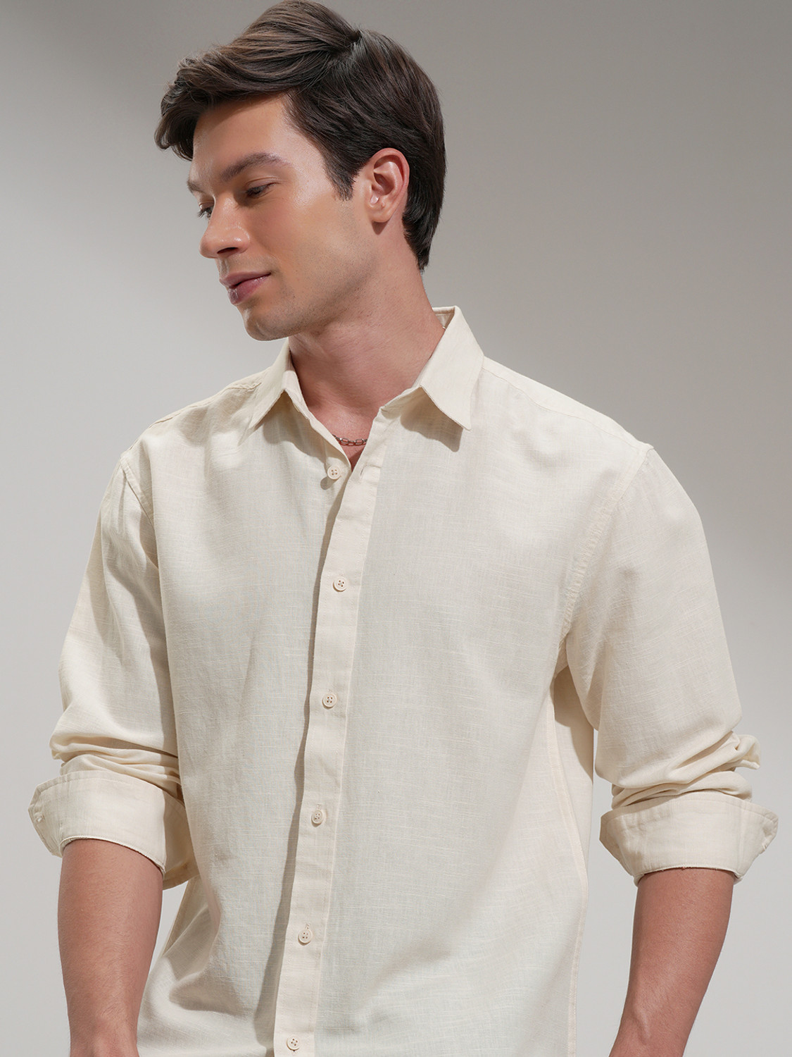 Image of HIGHLANDER Men Self Design Casual Cream Shirt