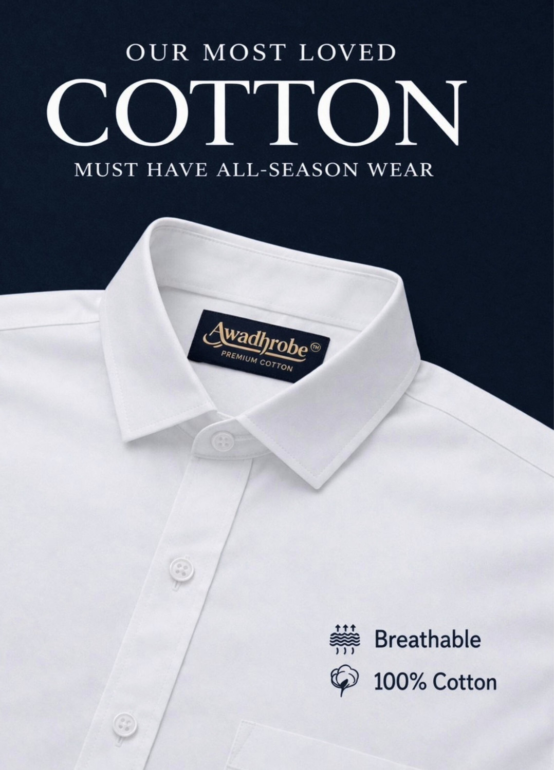 Image of AWADHROBE Men Solid Formal White Shirt
