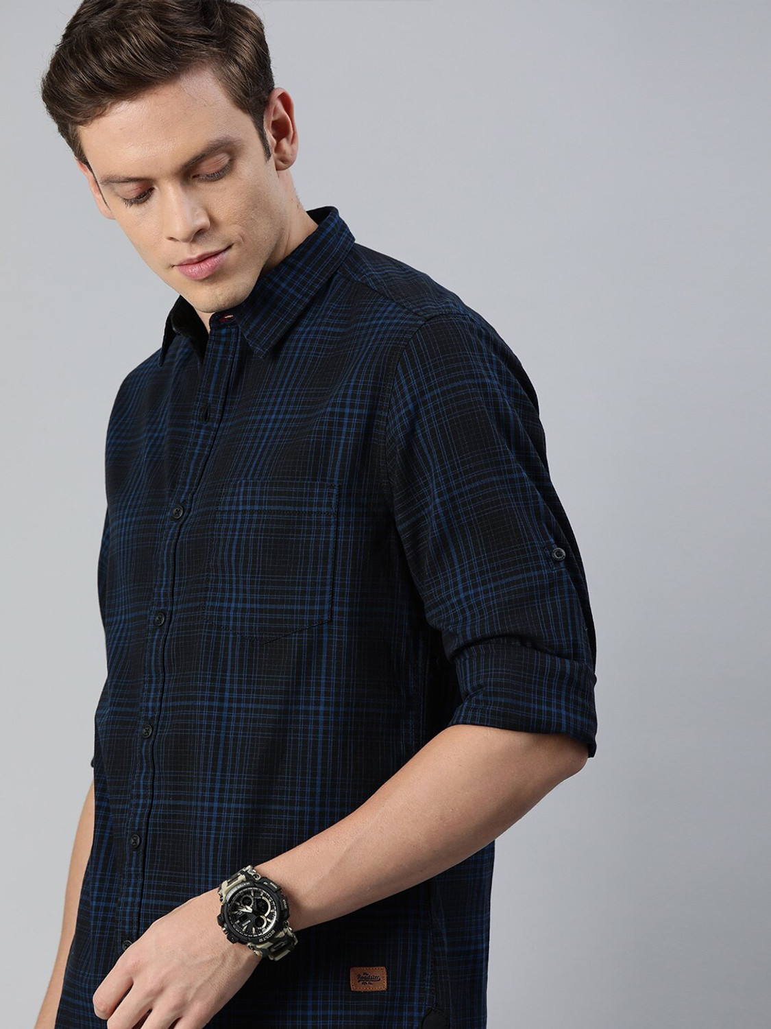 Image of Roadster Men Checkered Casual Black Shirt