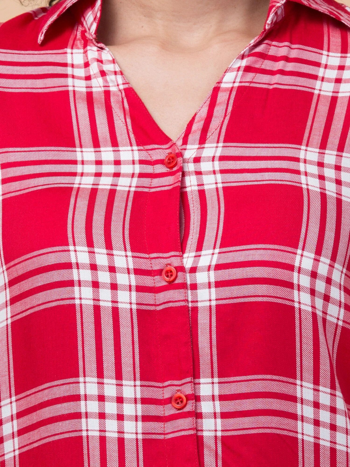 Image of Hive91 Women Checkered Casual Red, White Shirt