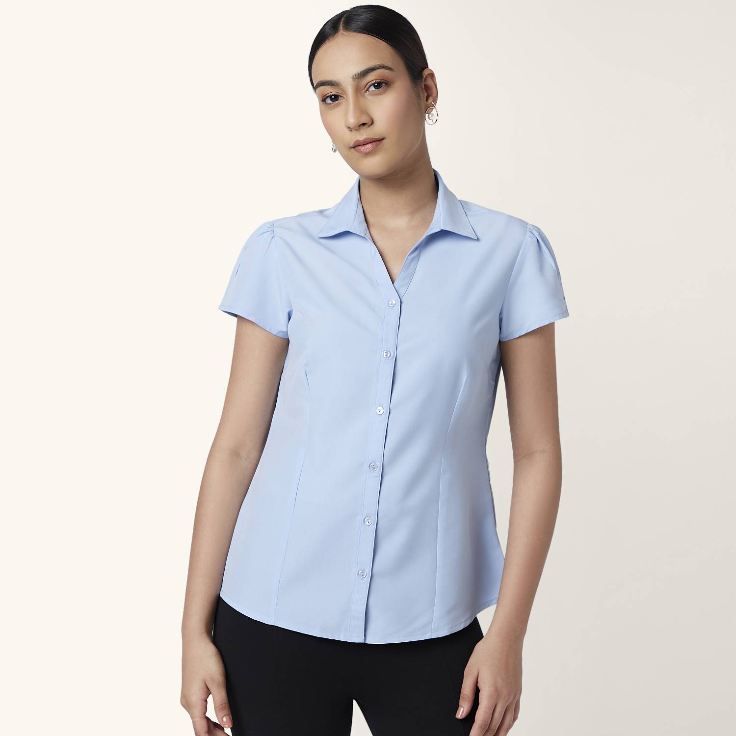 Annabelle by Pantaloons Women Solid Casual Blue Shirt