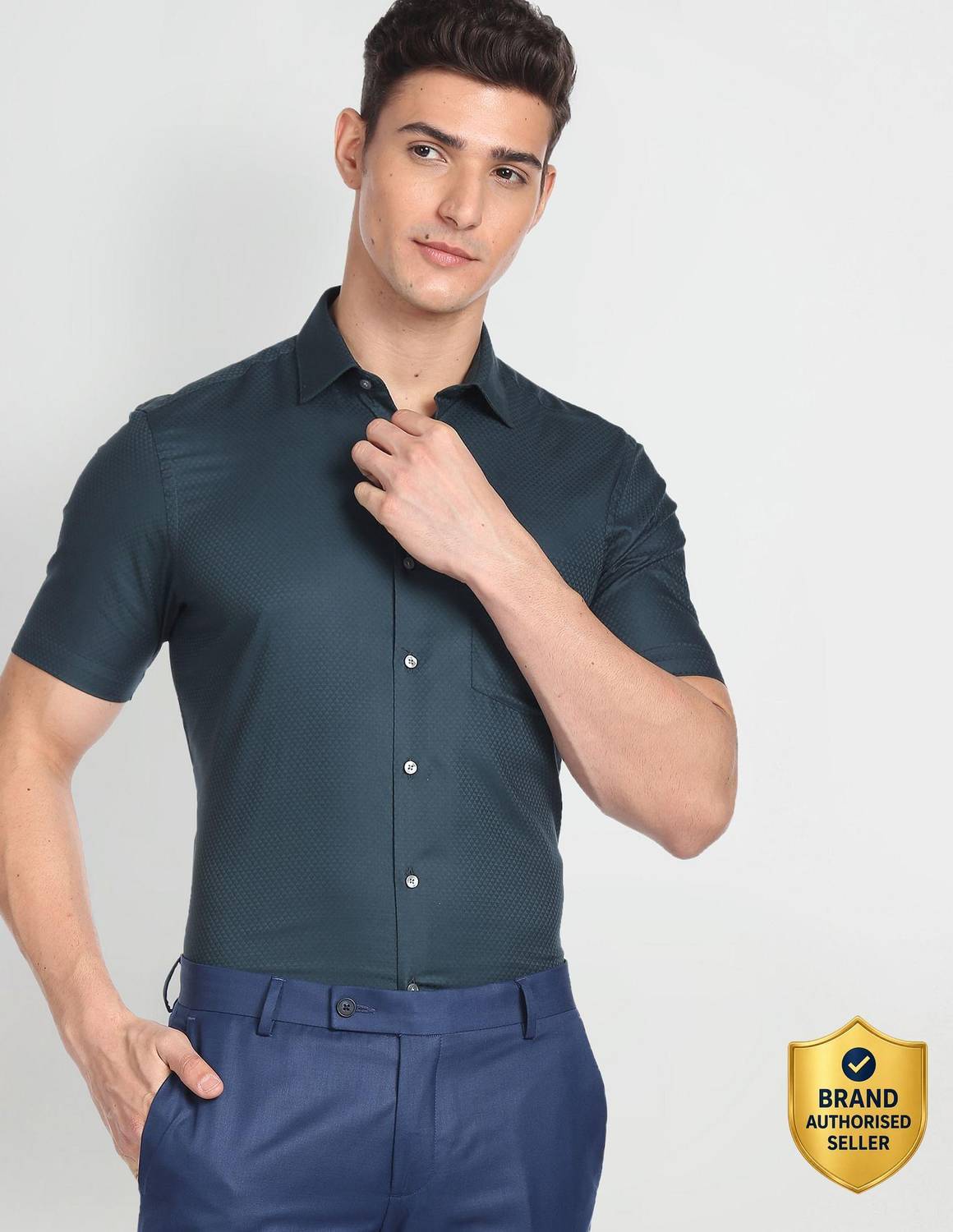 ARROW Men Self Design Formal Dark Blue Shirt