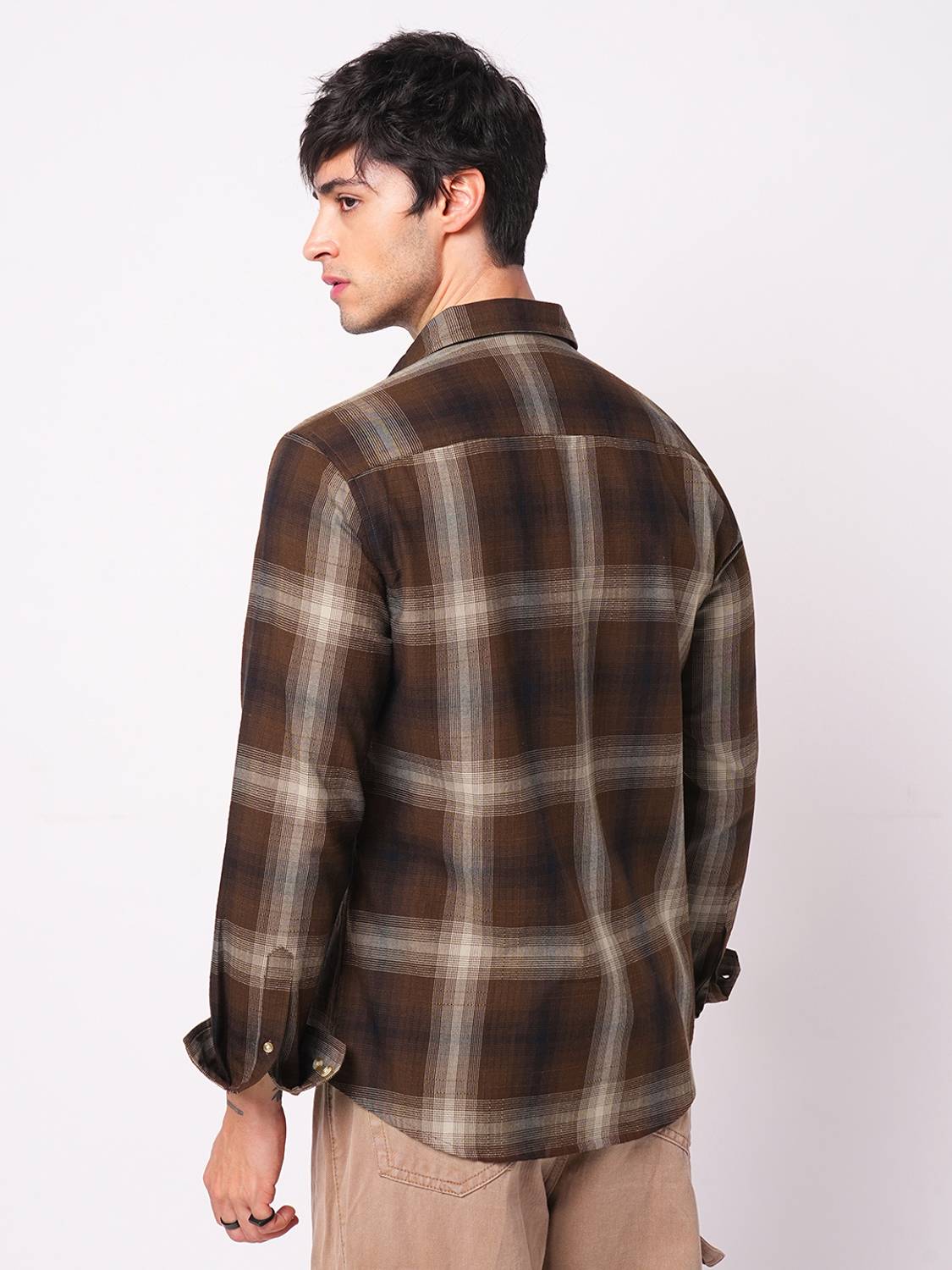VASTRADO Men Checkered Casual Brown Shirt - Image 2