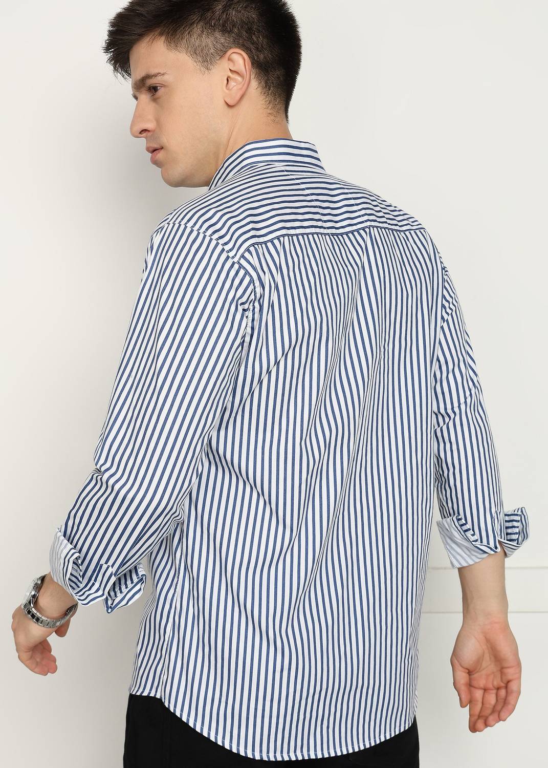 METRONAUT Men Striped Blue Shirt - Image 2