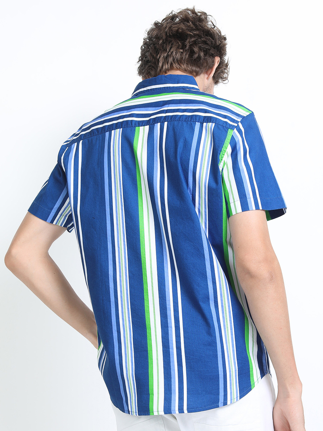 Image of HIGHLANDER Men Striped Casual Blue Shirt