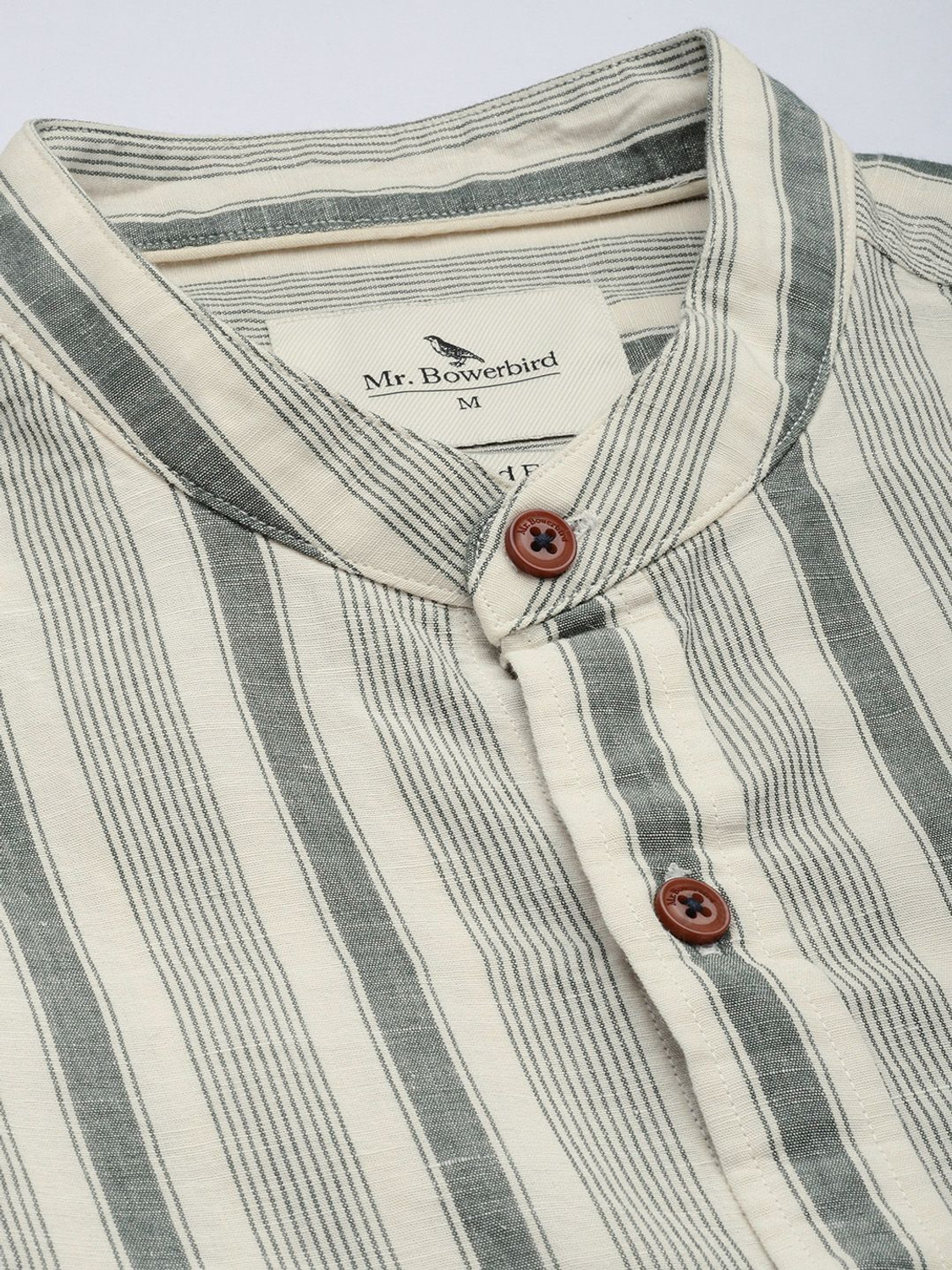 Image of Mr Bowerbird Men Striped Casual Beige Shirt