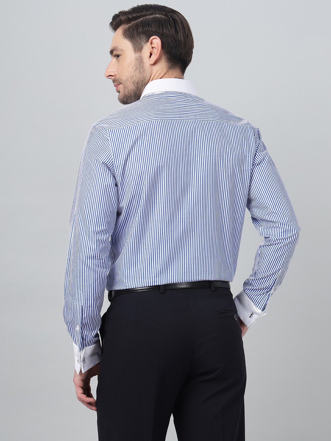 Image of Hancock Men Striped Formal White Shirt