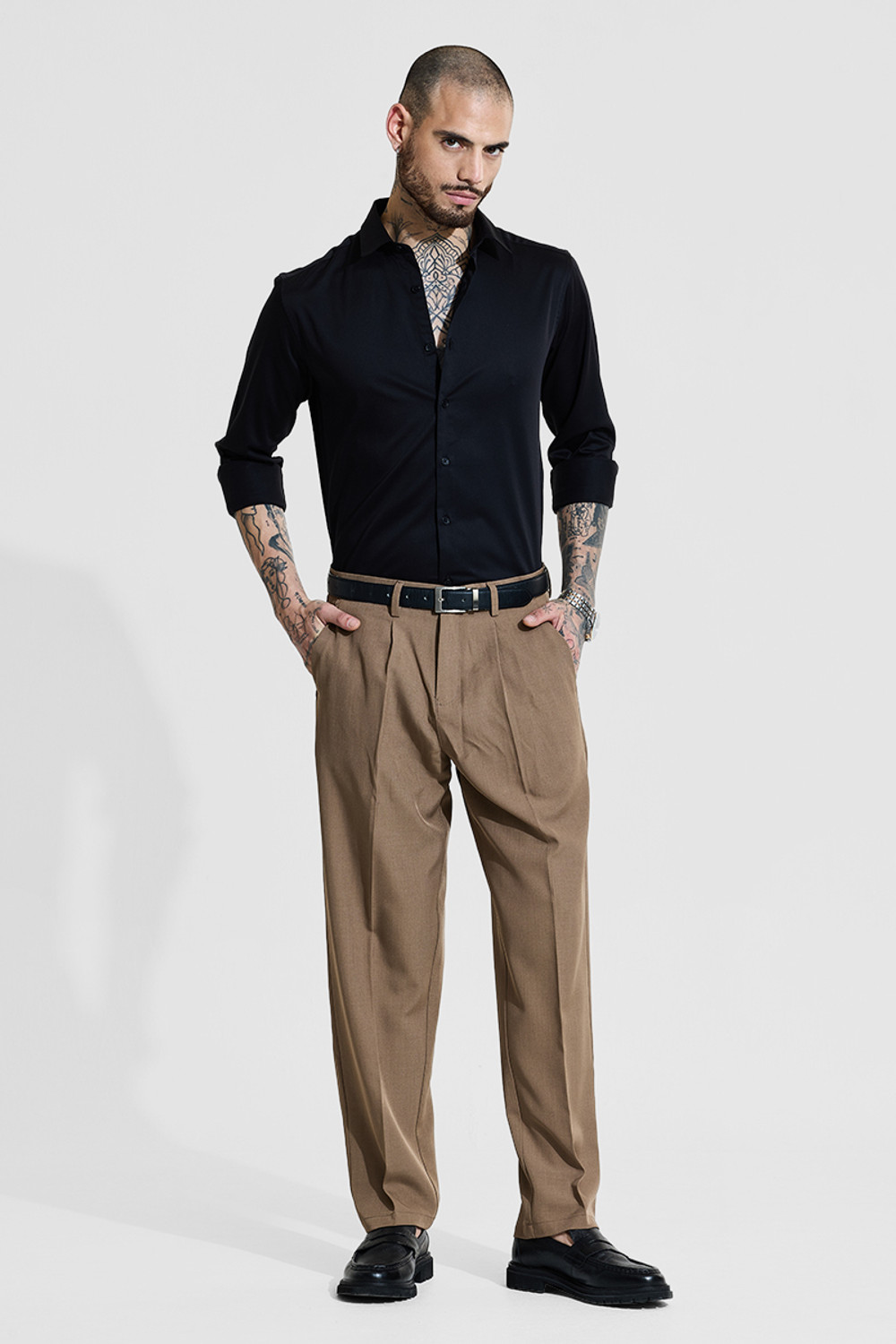 Image of Snitch Men Solid Formal Black Shirt
