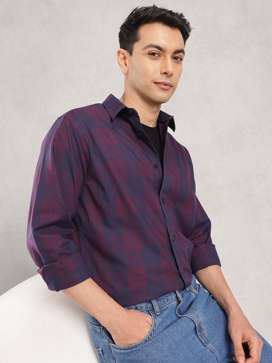 Image of NAUTICA Men Checkered Casual Purple Shirt