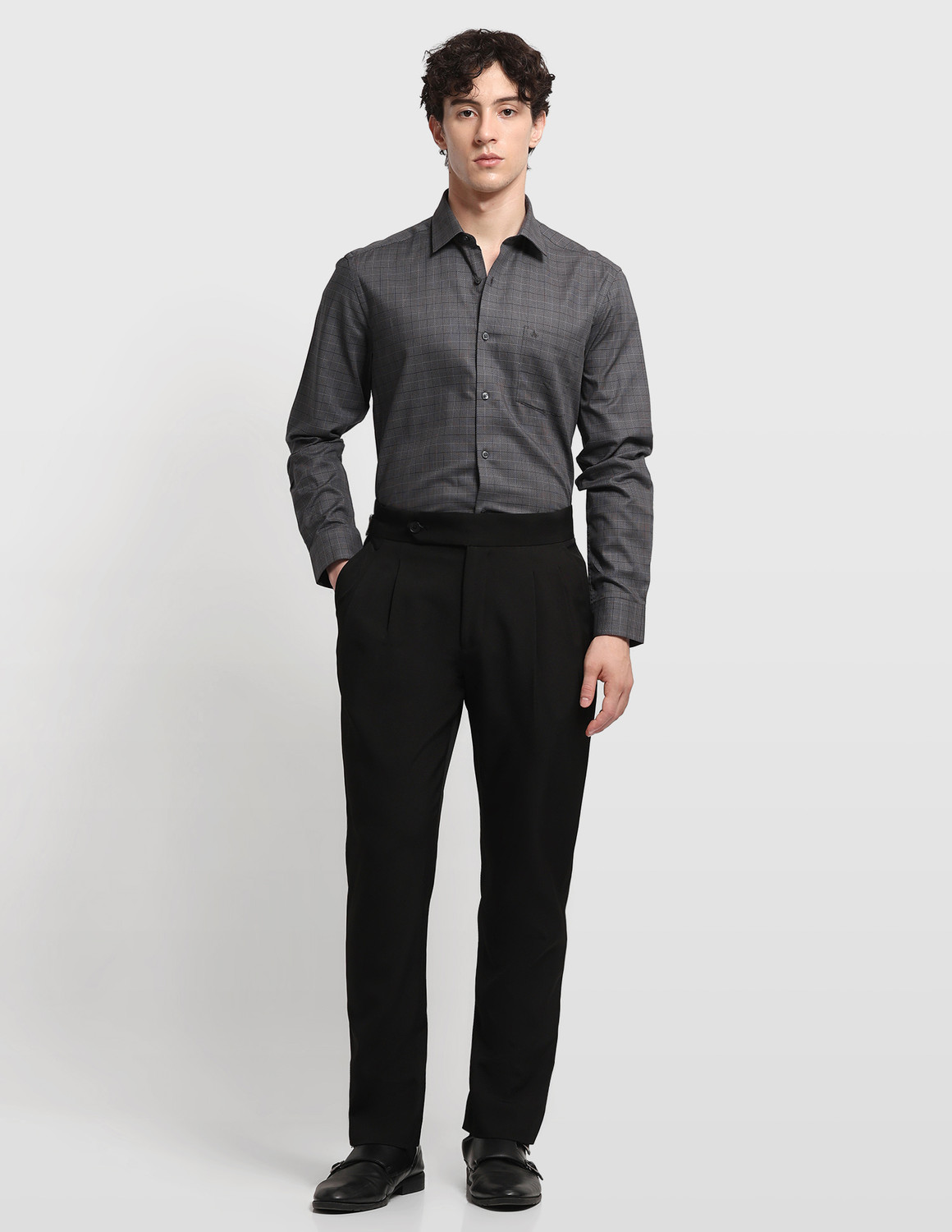 Image of ARROW Men Checkered Formal Grey Shirt