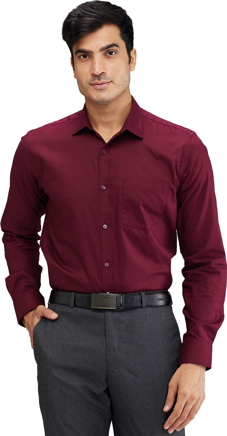 Image of PARK AVENUE Men Self Design Formal Maroon Shirt
