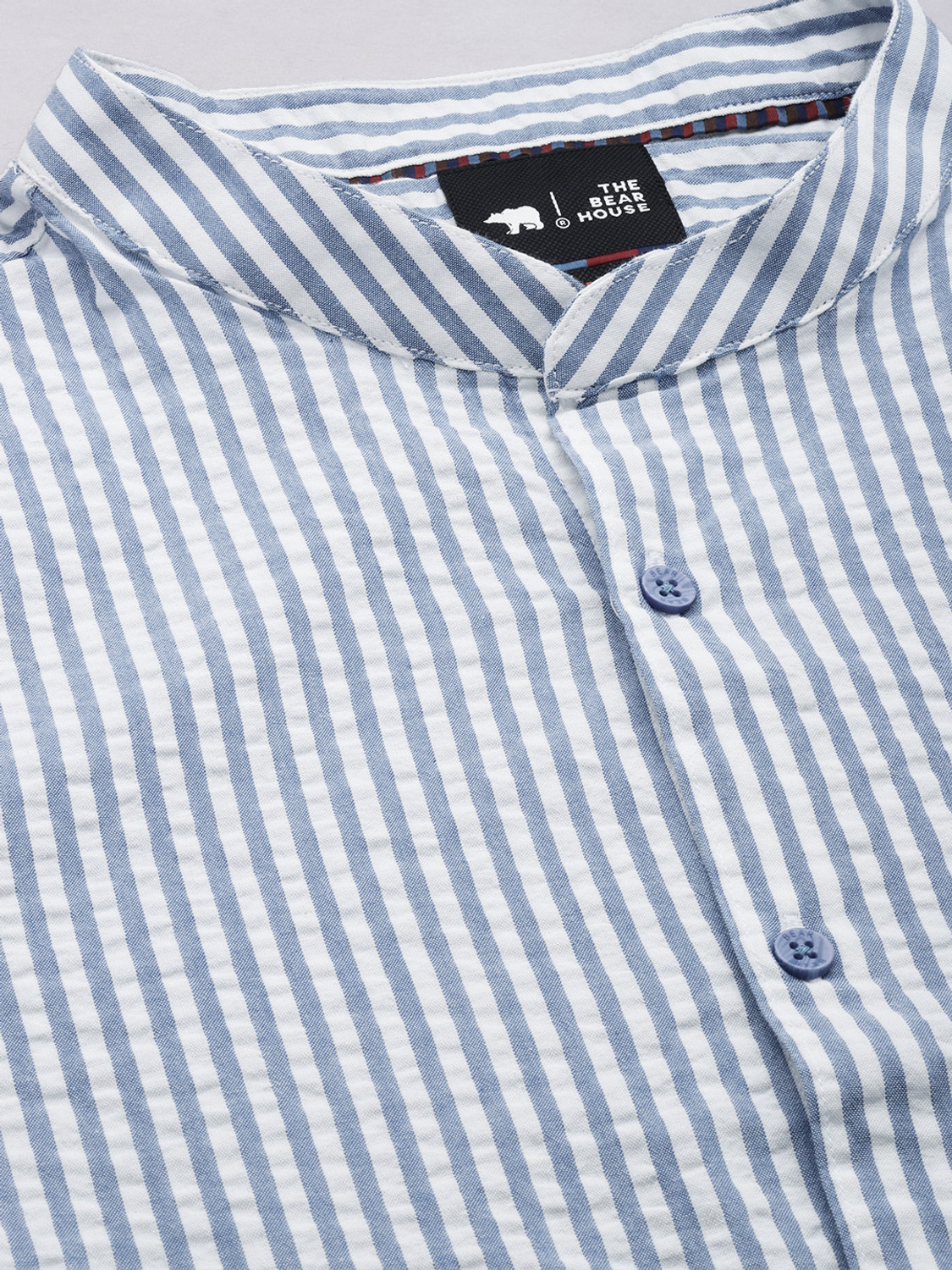 Image of THE BEAR HOUSE Men Striped Casual Blue Shirt