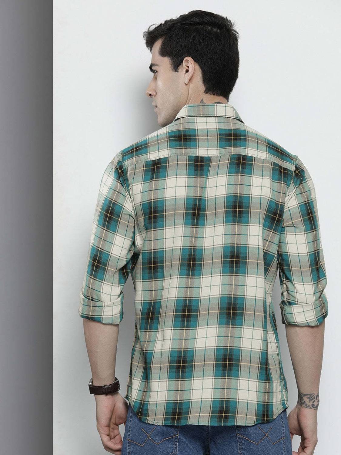 The Indian Garage Co. Men Green Checkered Shirt - Image 2