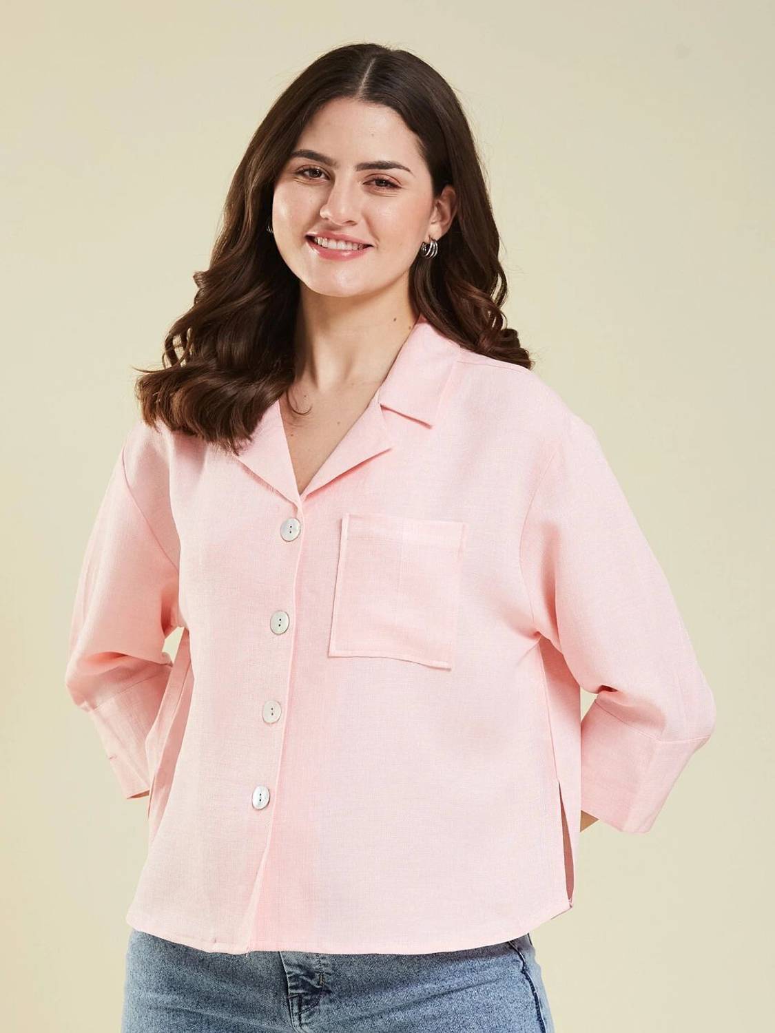 J TURRITOPSIS Women Solid Casual Pink Shirt