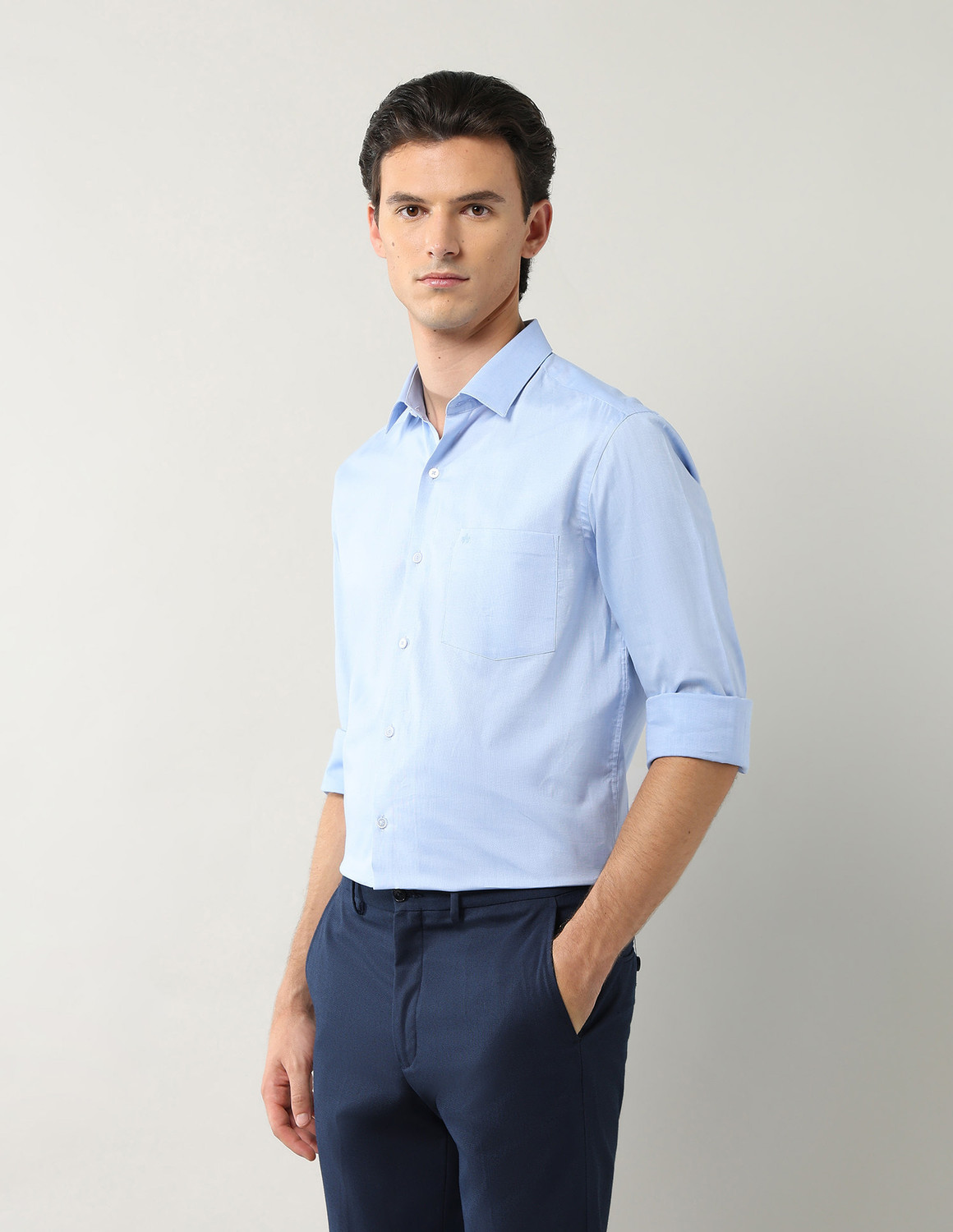 Image of ARROW Men Solid Formal Blue Shirt