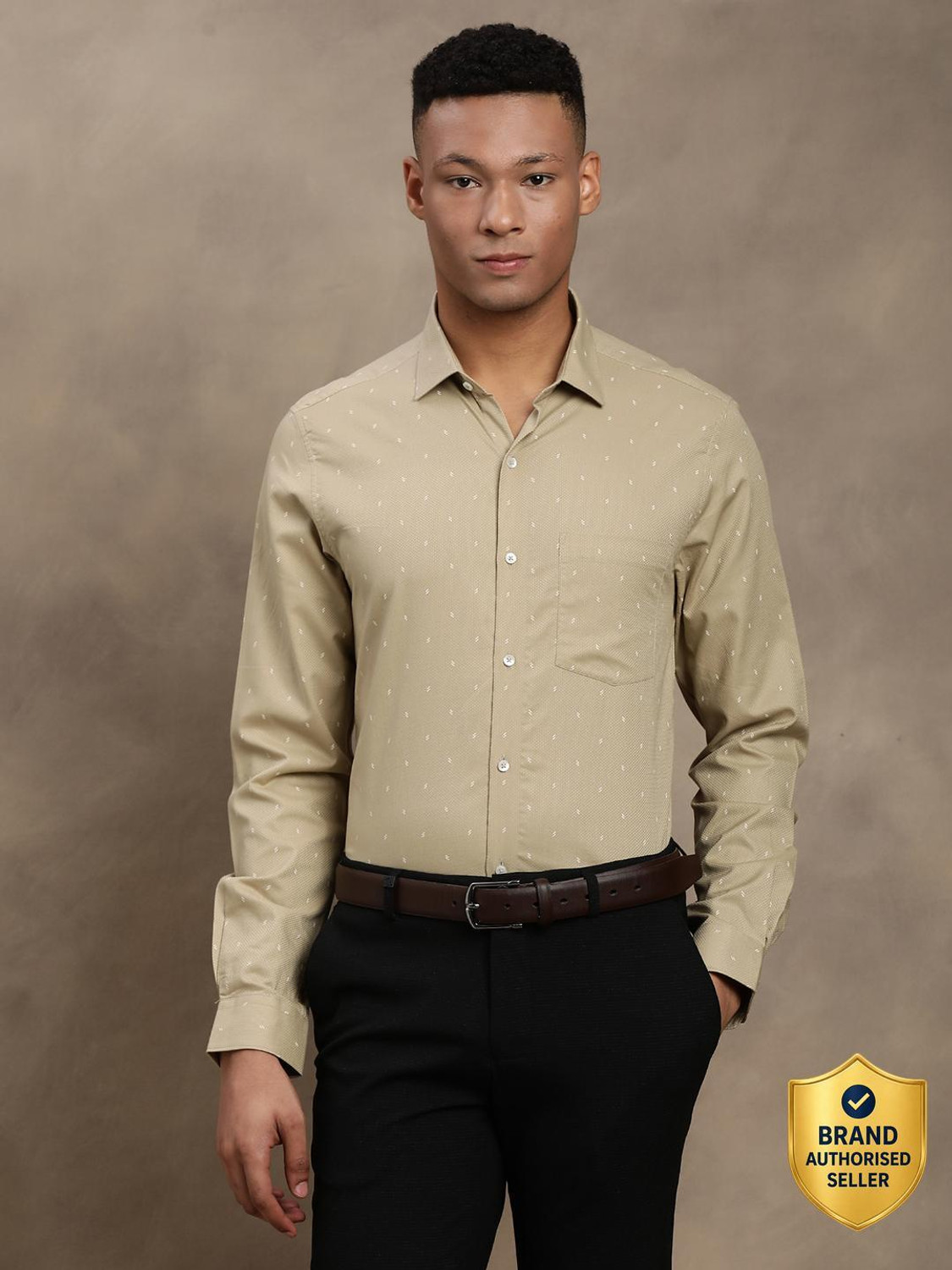 Image of TURTLE Men Printed Formal Brown Shirt